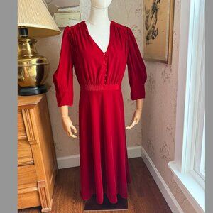 Lauren Ralph Lauren red velvet puff-sleeve midi dress